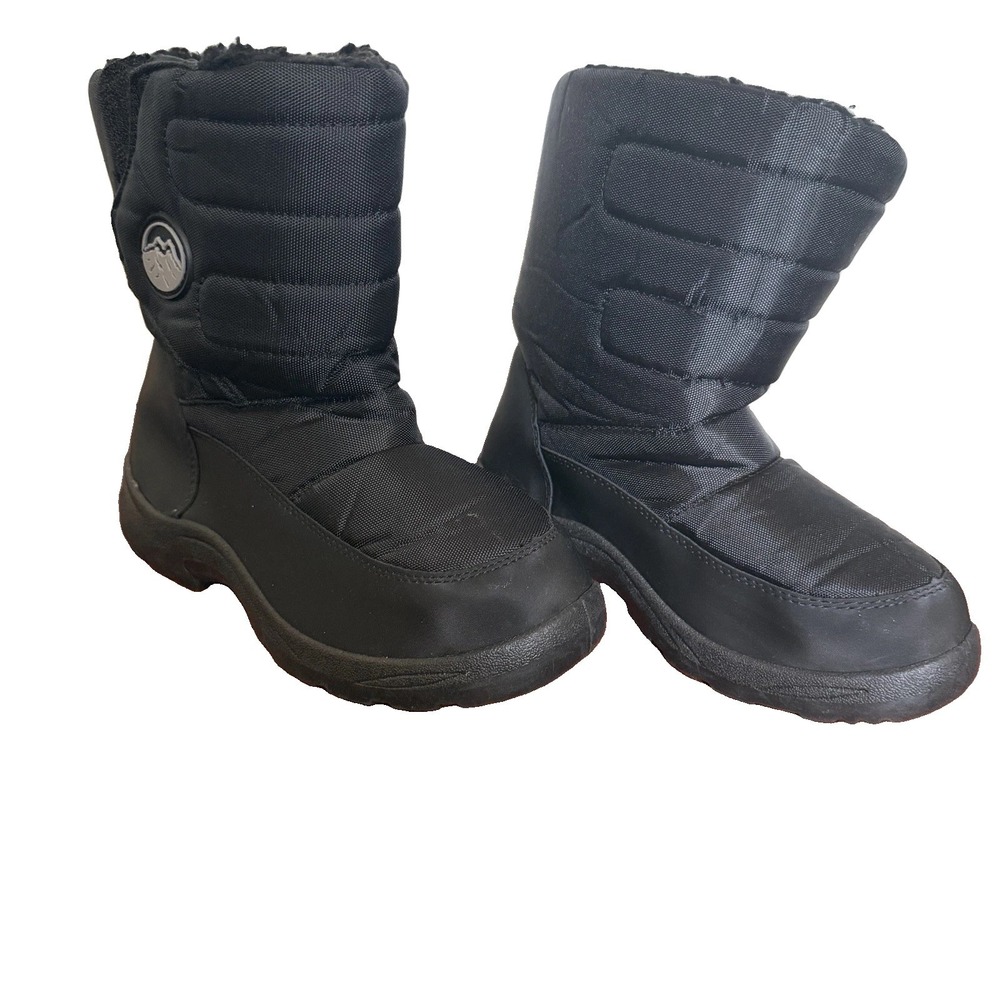 Boys Size 6 Black Snow Boots Fleece Winter Outdoor Cold Weather Hook Loop